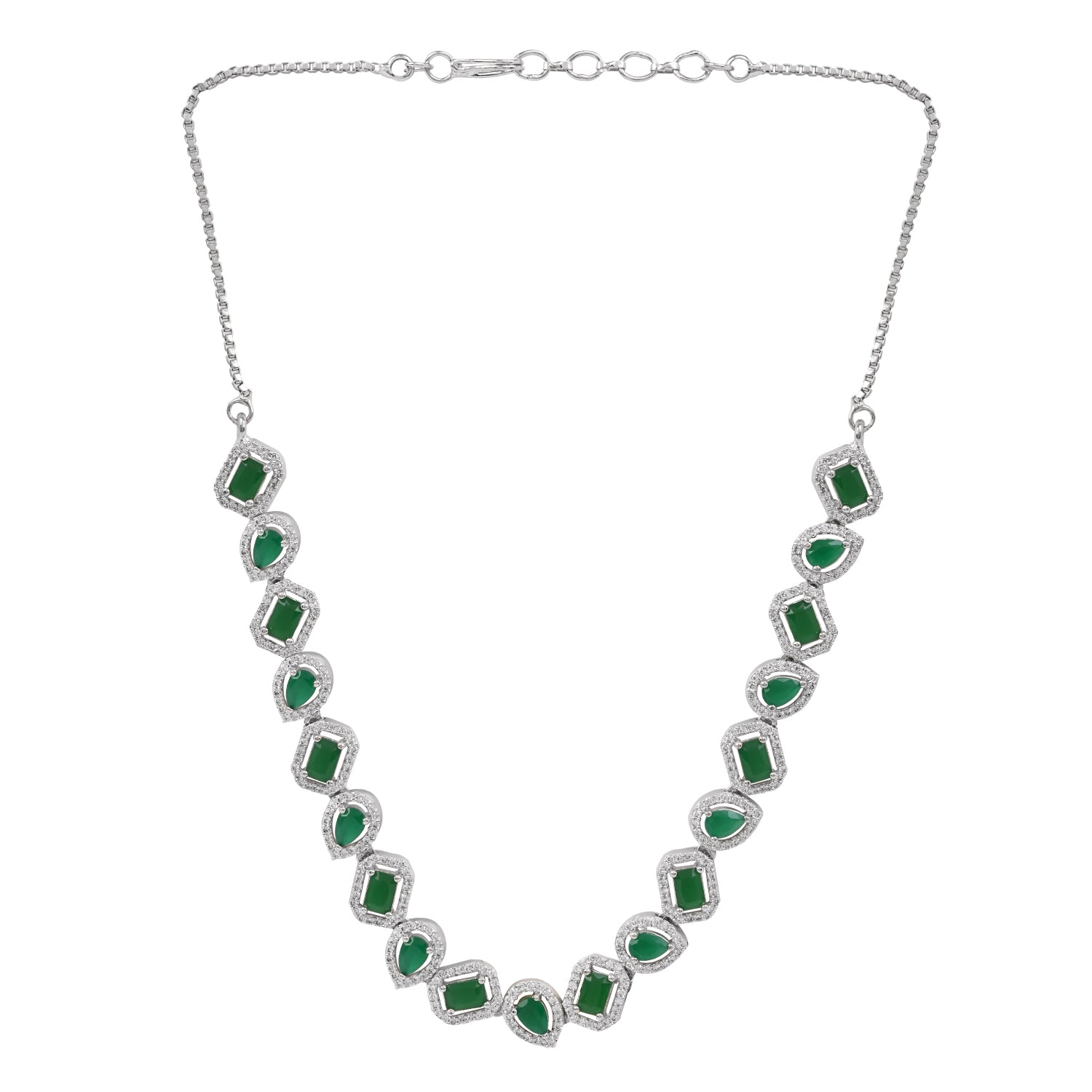 Etnico Silver Plated Cubic Zirconia American Diamond Necklace & Earrings Jewellery Set for Women