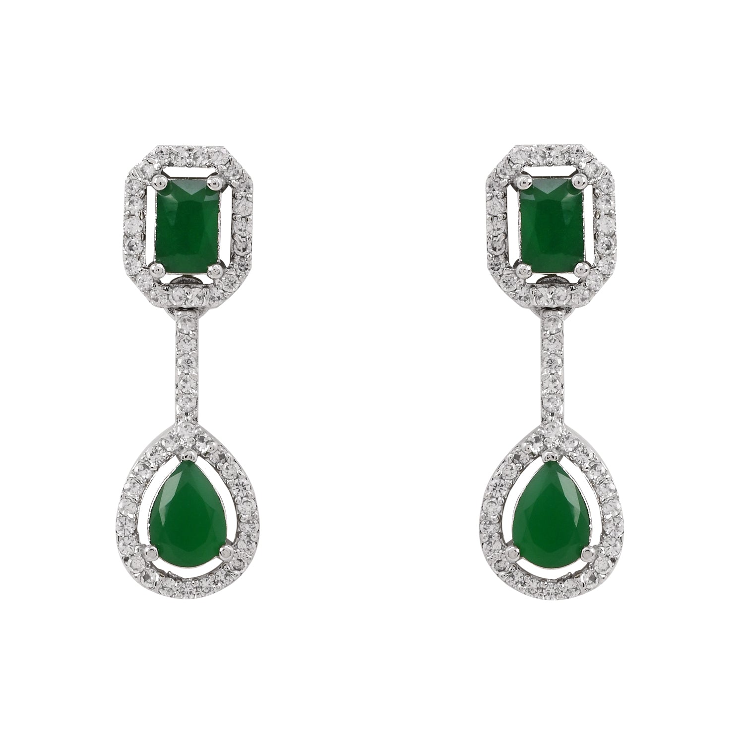 Etnico Silver Plated Cubic Zirconia American Diamond Necklace & Earrings Jewellery Set for Women