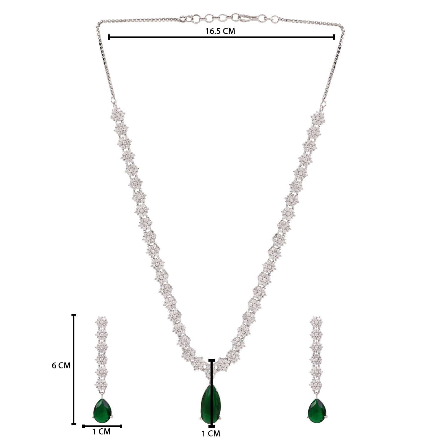 Etnico Silver Plated Cubic Zirconia American Diamond Necklace & Earrings Jewellery Set for Women