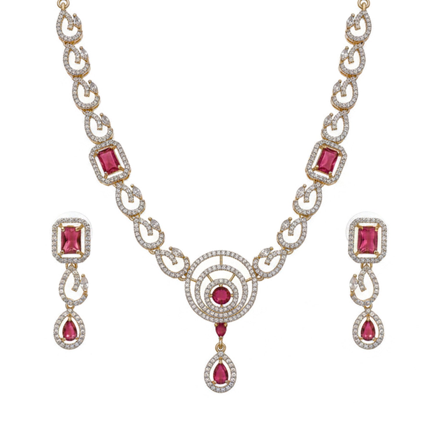 Etnico Gold Plated Traditional Designer Necklace Set with Earrings