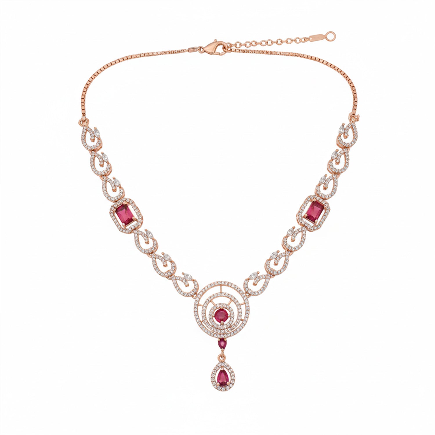 Etnico Gold Plated American Diamond Cubic Zirconia Necklace Set with Earrings