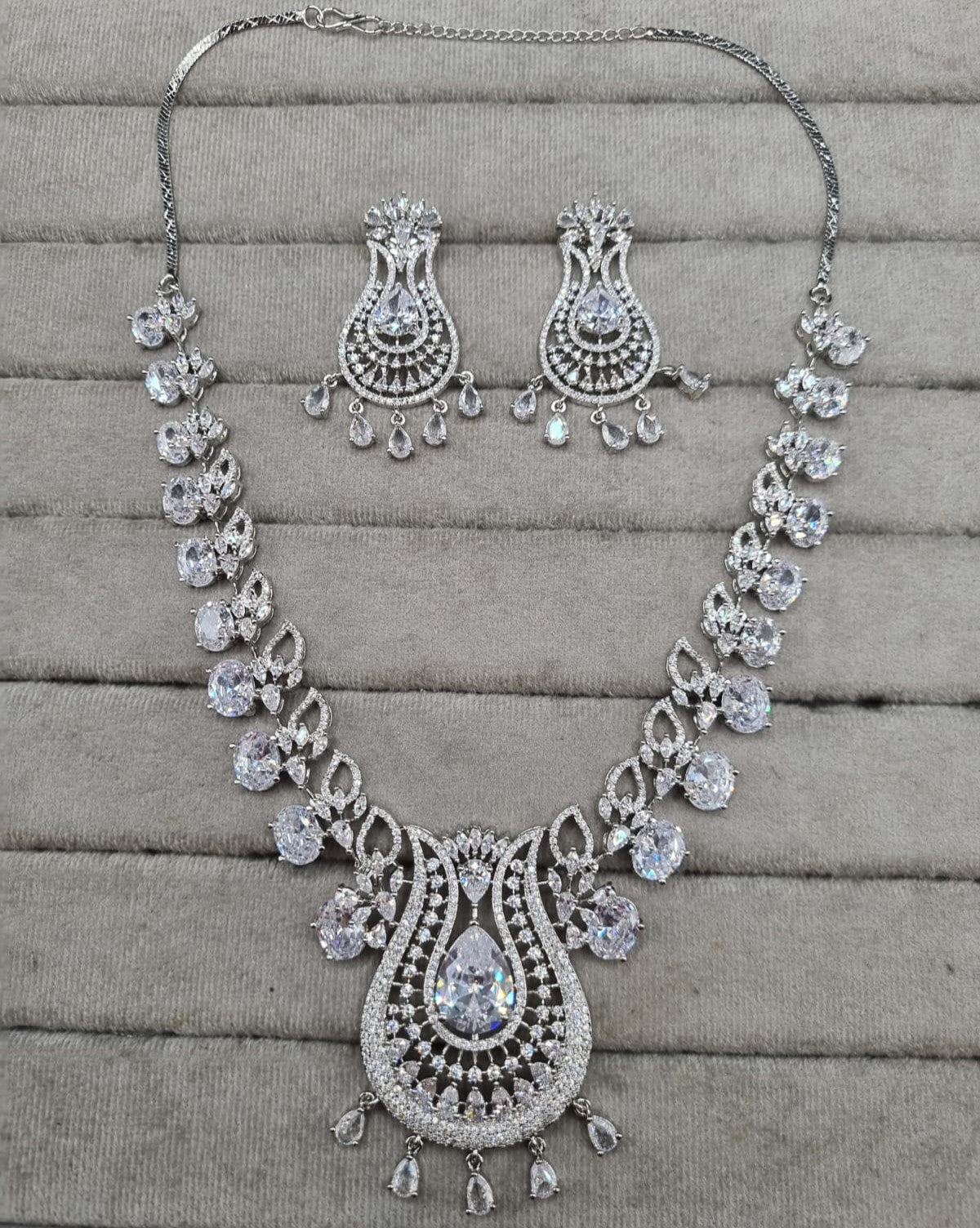 LAFZ Luxurious Rhodium-Plated AD Paisley Jewellery Set