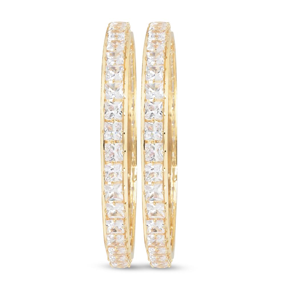 Etnico Gold Plated Thick Brass Bangles Encased With CZ American Diamonds For Women/Girls (ADB458W) (Set of 2)