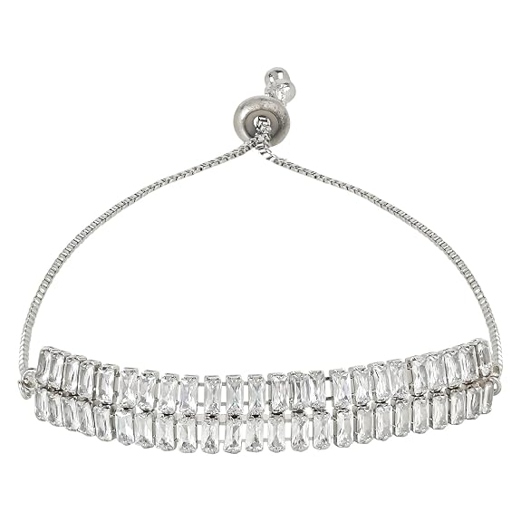 Etnico Stylish Silver Plated Cubic Zirconia American Diamond Adjustable Bracelet For Women & Girls