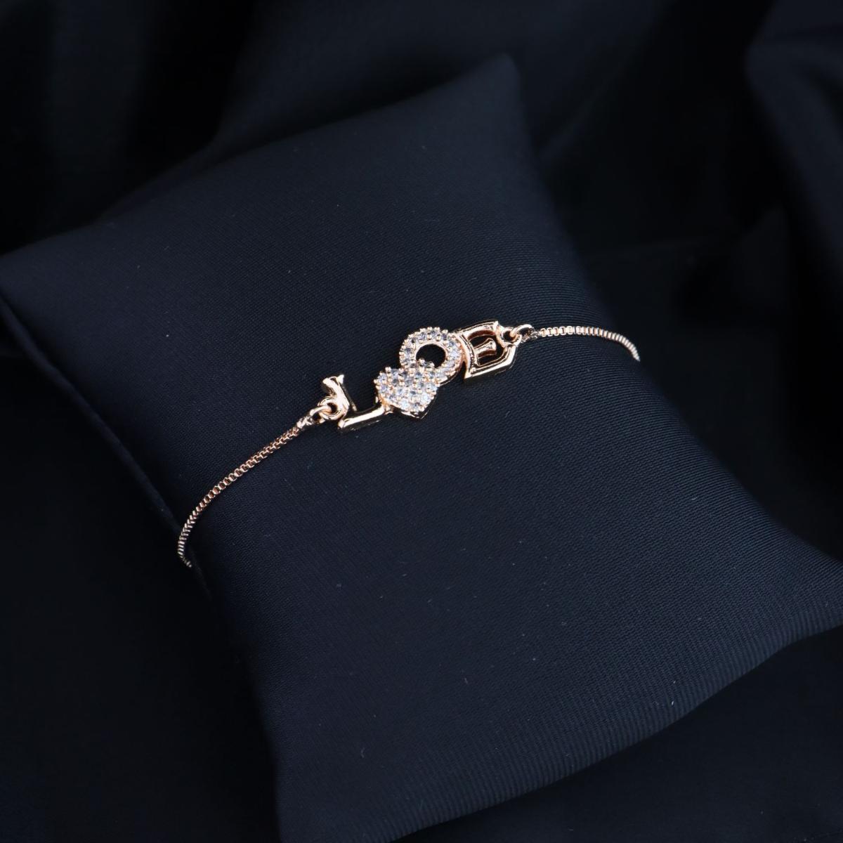Etnico Stylish Rose Gold Plated Cubic Zirconia American Diamond Adjustable Bracelet For Women