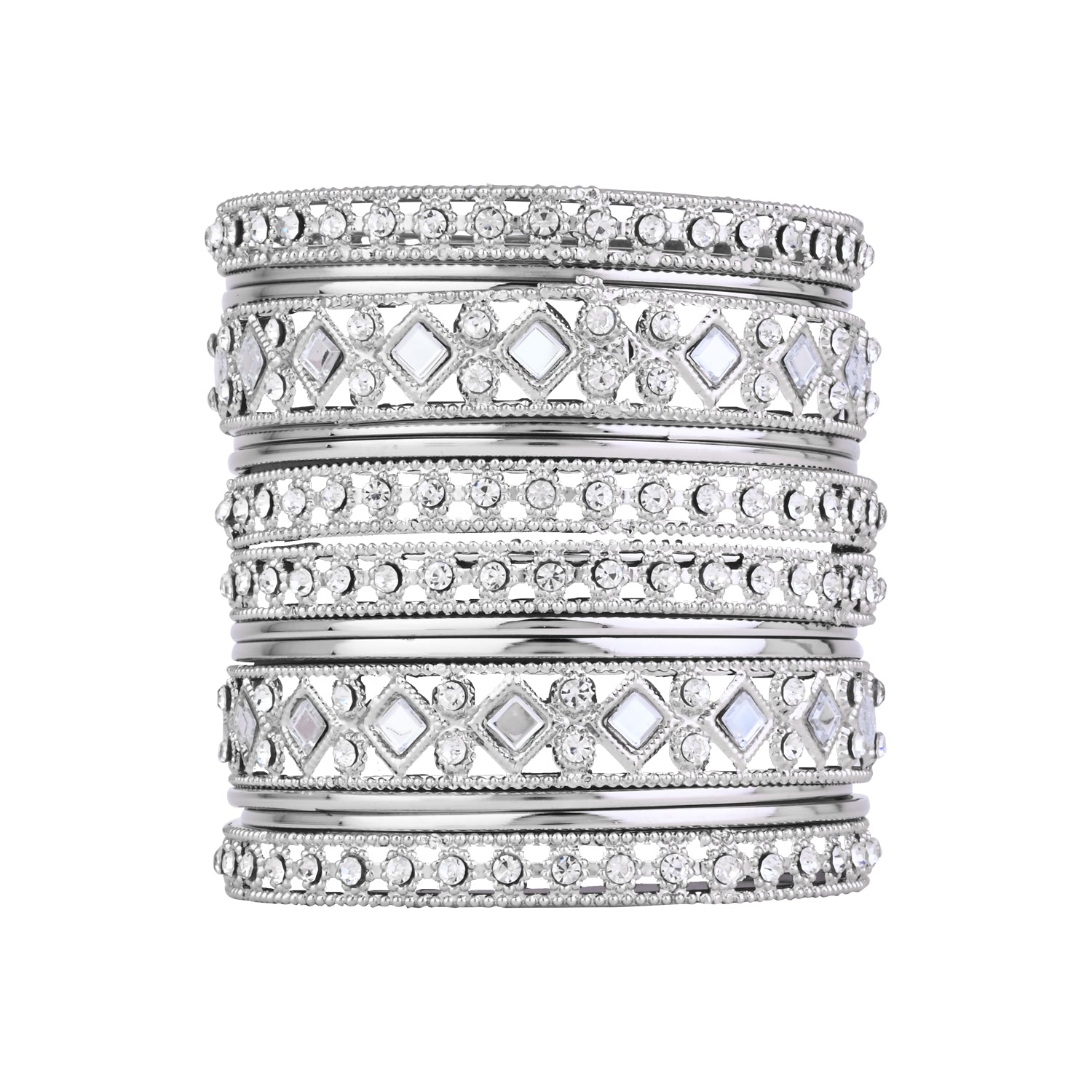 Etnico Navratri Ethnic Stylish Latest Fashion Silver Plated Stone & Mirror Work Bangles Set For Women (ADB531)