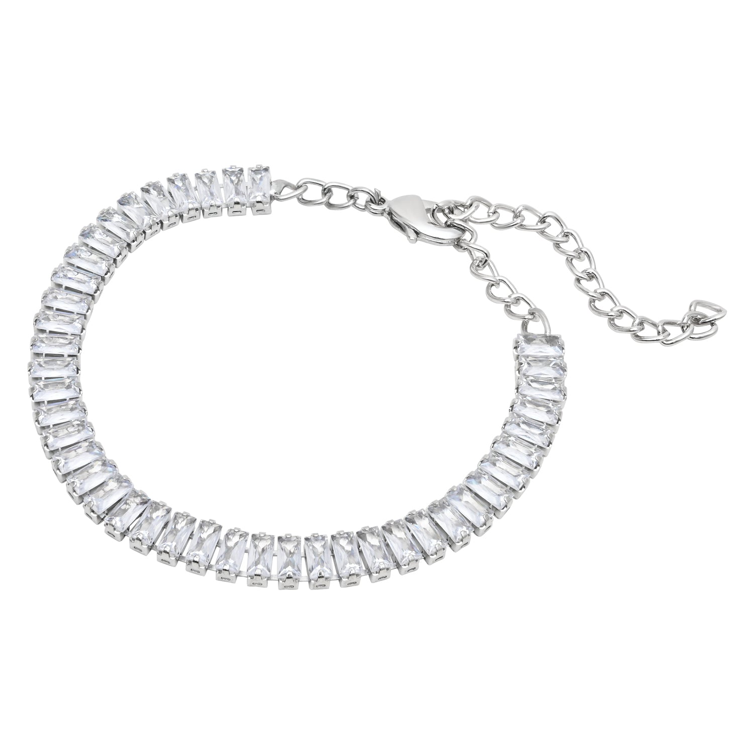 Etnico Stylish Silver Plated Cubic Zirconia American Diamond Adjustable Bracelet For Women