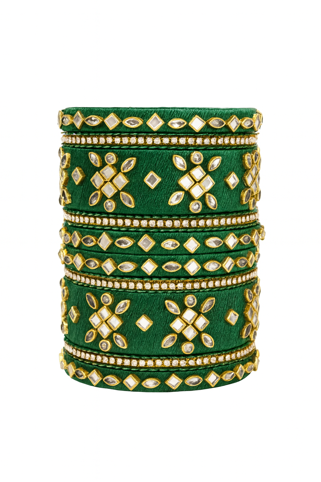 Etnico Gold Plated Traditional Velvet Matching Embellishments Work & Latkan Detailing Bangles Chuda Bangle Set for Bridal/Women (Maroon, 2.6)