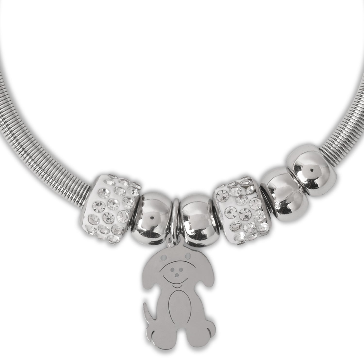 Etnico Fashion Latest Stylish Silver Plated Adjustable Dog Charm Bracelet with Stone Beads for Women