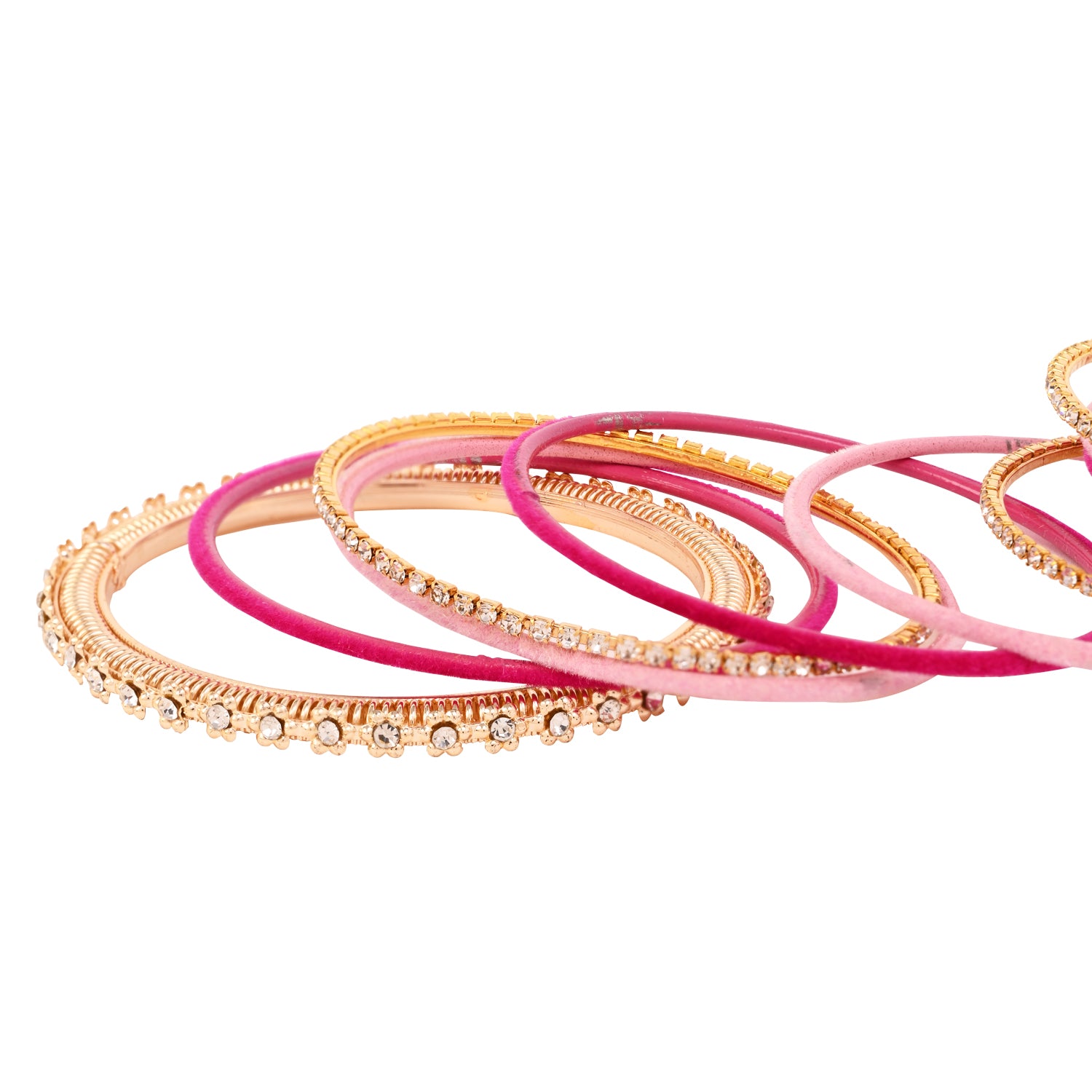 Etnico Gold Plated Traditional Handcrafted Velvet & Stone Studded Bridal Chuda Bangle Set for Women (ADB570PiQ)