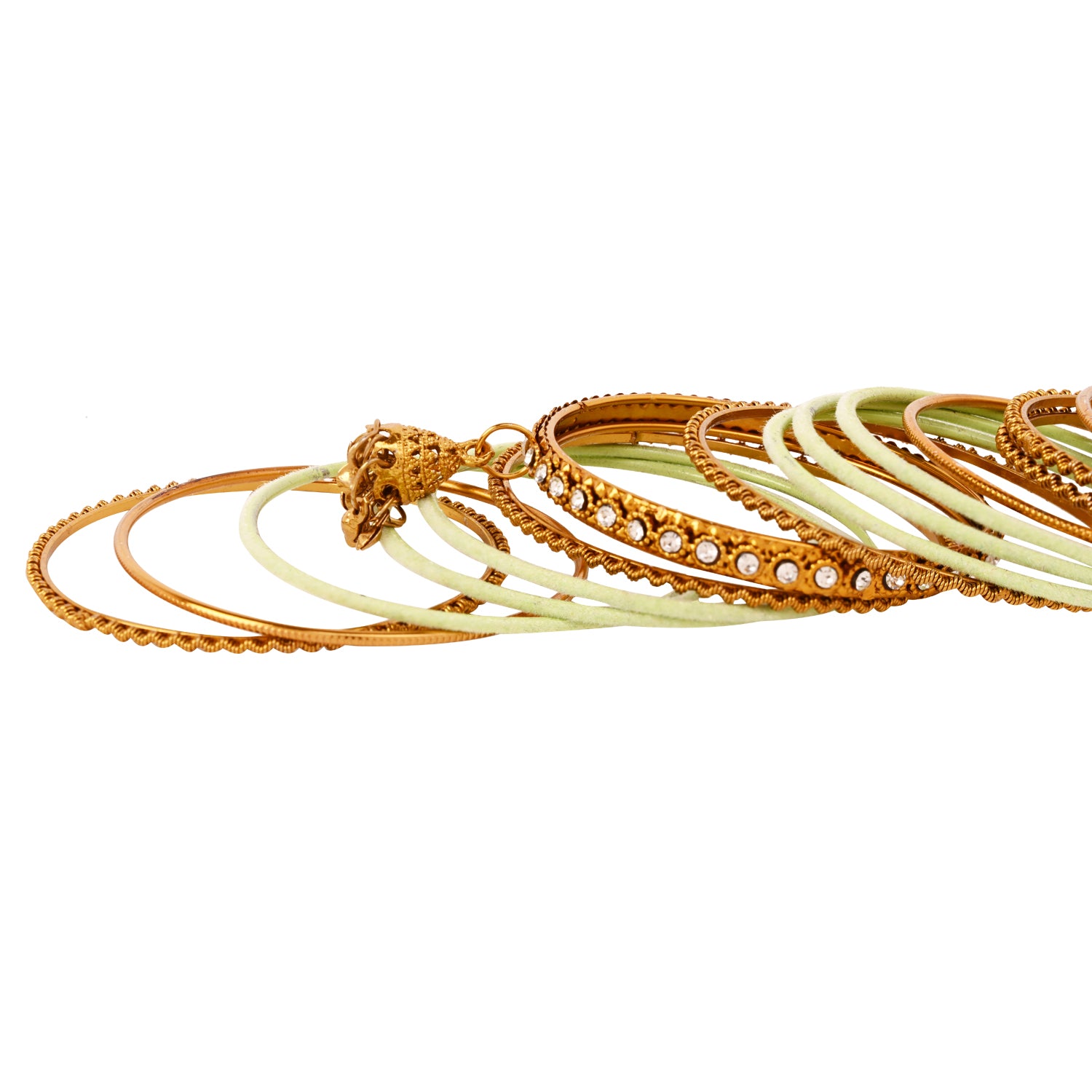 Etnico Traditional Gold Plated Handcrafted Chuda Bangle Set with Latkan Detailing for Women/Bridal (ADB572Min)