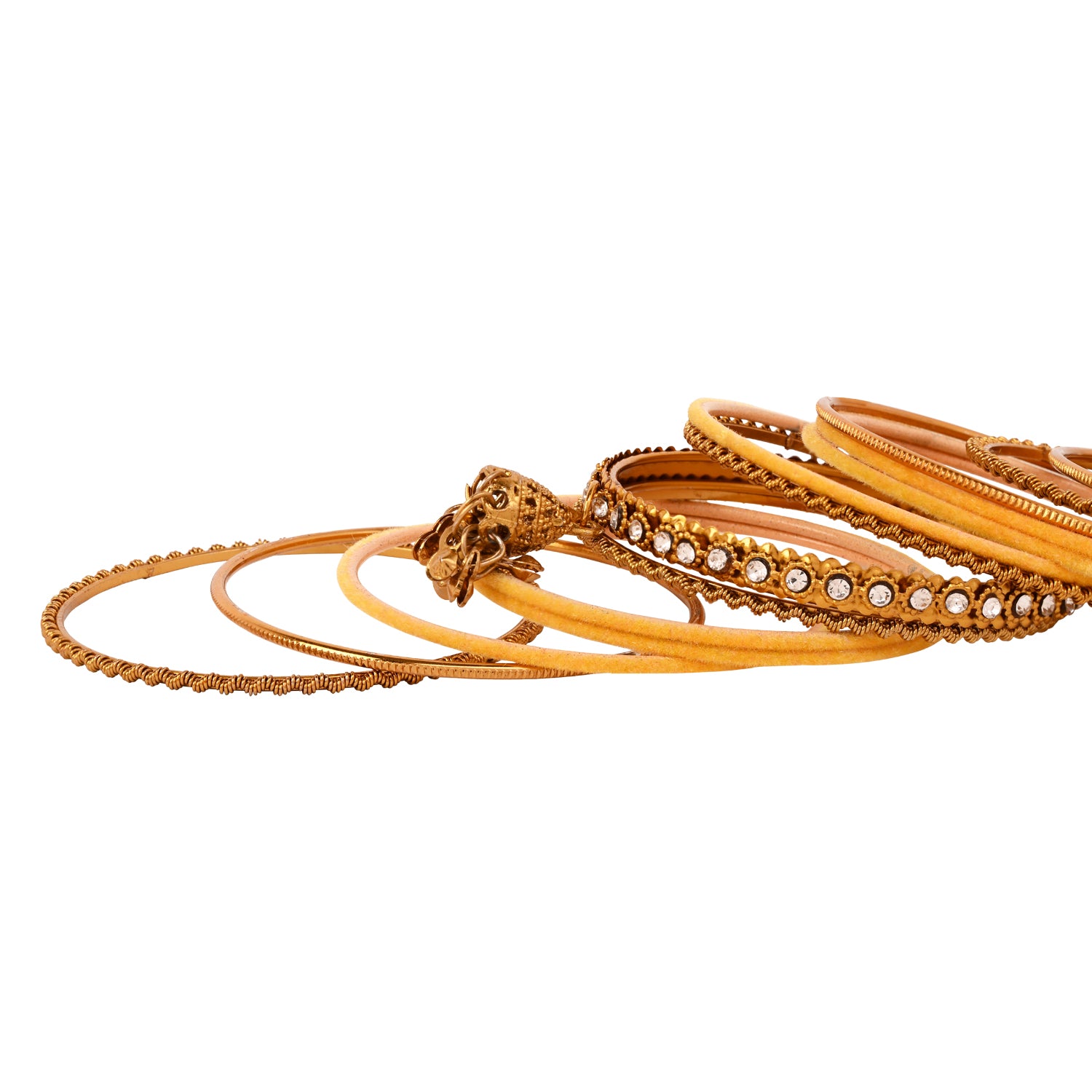 Etnico Gold Plated Traditional Handcrafted Latkan Detailing Velvet Chuda Bangle Set for Bridal/Women