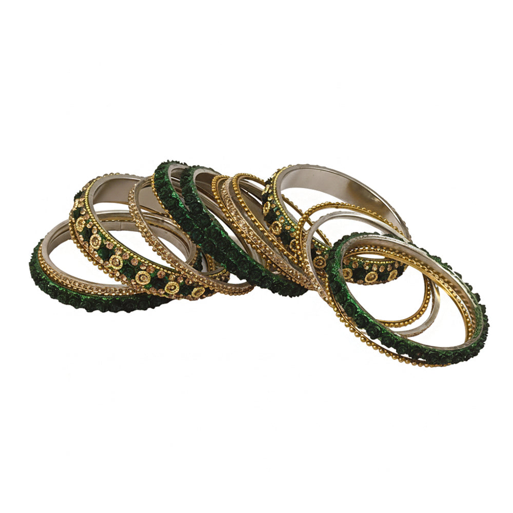 Etnico Gold Plated Traditional Floral Embellished Work Bangles Chuda Bangle Set for Bridal/Women (Green, )