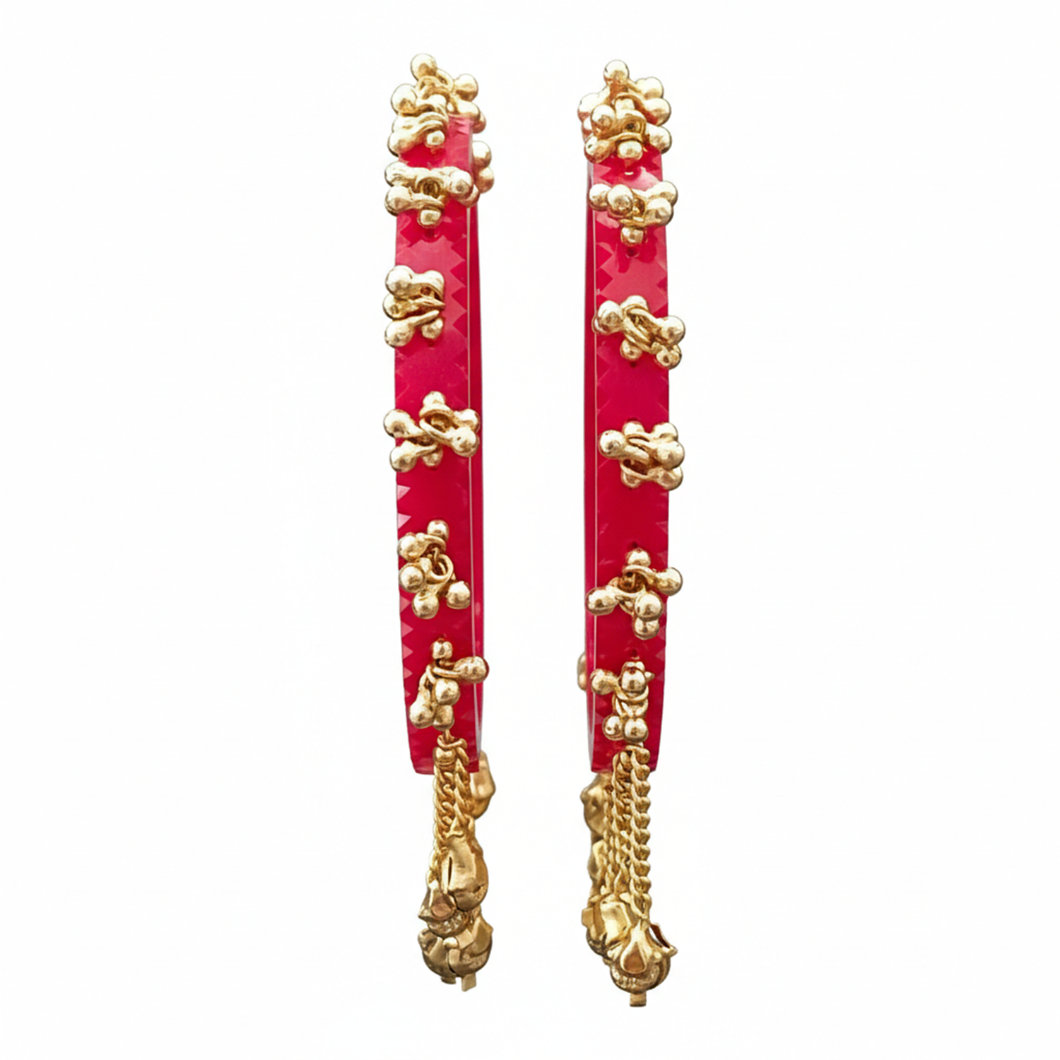 Etnico Traditional Red Bangles with Brass Stud Detailing and Hanging Ghungroo Charms for Women (ADB595Re)