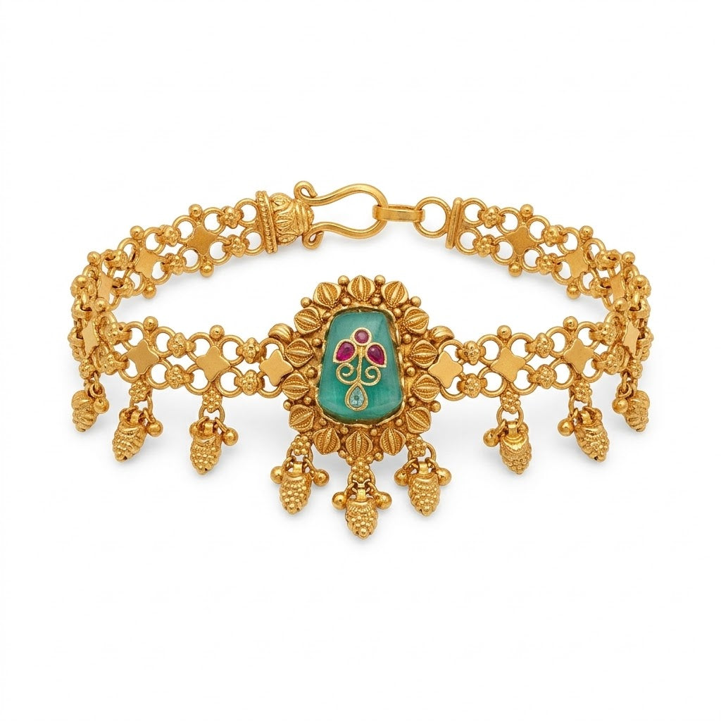 Etnico Traditional Gold Plated Brass Adjustable Bracelet with Stone Detailing for Women