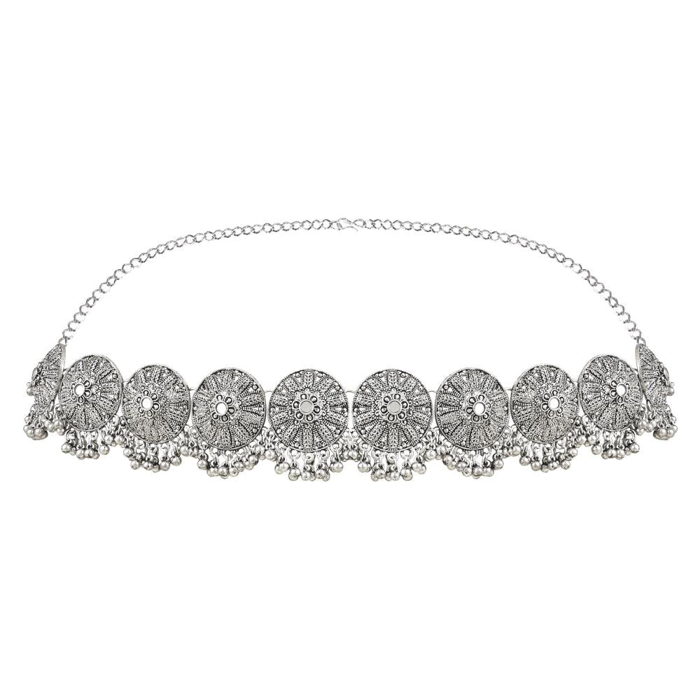 Etnico Navratri Ethnic Silver Oxidised Traditional Adjustable Boho Waist Chain/Belly Chain/Kamarband For Women (Style 5)