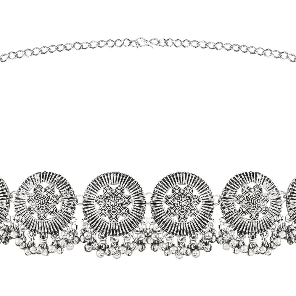 Etnico Navratri Ethnic Silver Oxidised Traditional Adjustable Boho Waist Chain/Belly Chain/Kamarband For Women (Style-3)