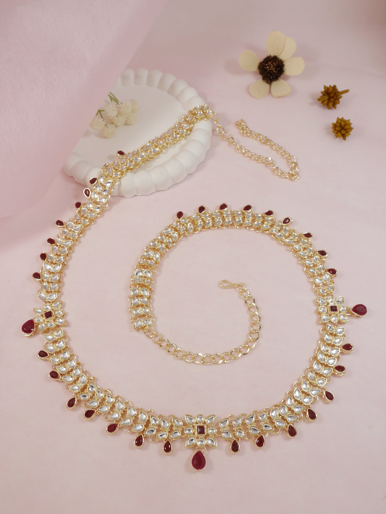 Etnico Gold Plated Traditional Kundan Adjustable Waist Chain/Belly Chain/Kamarband For Women