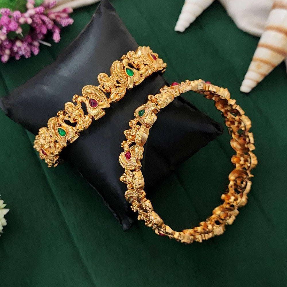 Js Fashion Temple High Gold Polish Full Stone 2 Bangles Set