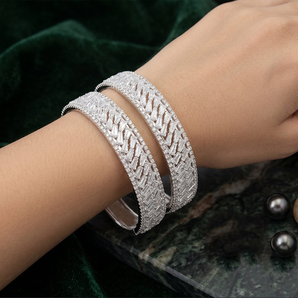Js Fashion Premium AD Baguette Stone Sparkling Bangles Set