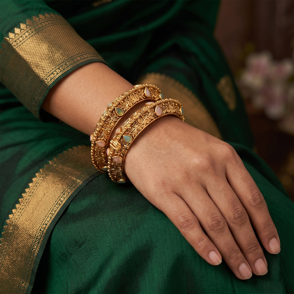 Js Fashion Designer Rajawdi Polish Full Stone 2 Bangles Set