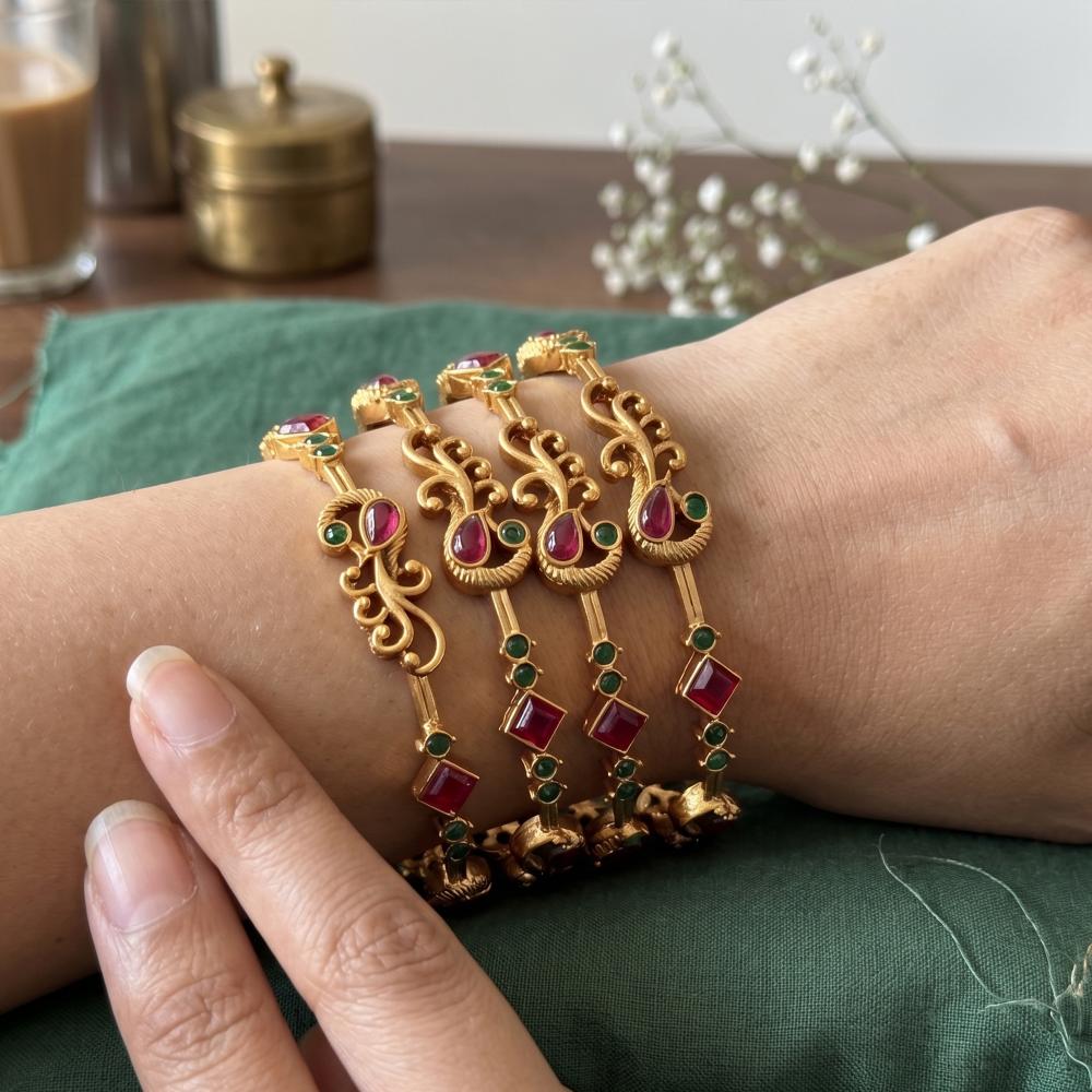 Js Fashion Traditional Antique Peacock Design High Gold Bangles For Women