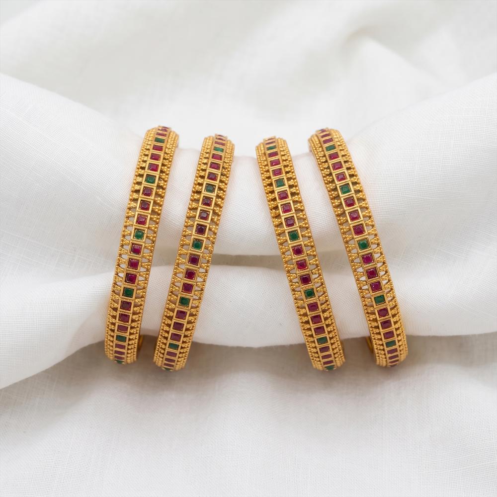 Js Fashion Antique High Gold Emerald Stone Bangle Set for Women