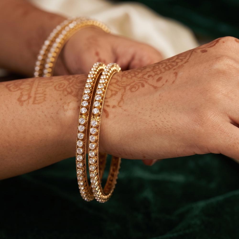 Js Fashion Mehendi Polish Crystal Kundan Bangle Set for Women