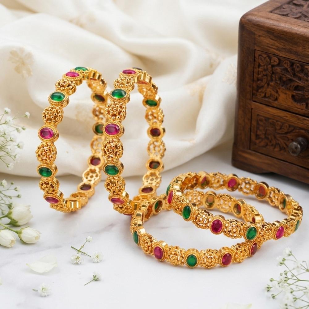 Js Fashion Traditional Antique High Gold Look Designer Set of 4 Bangles for Women