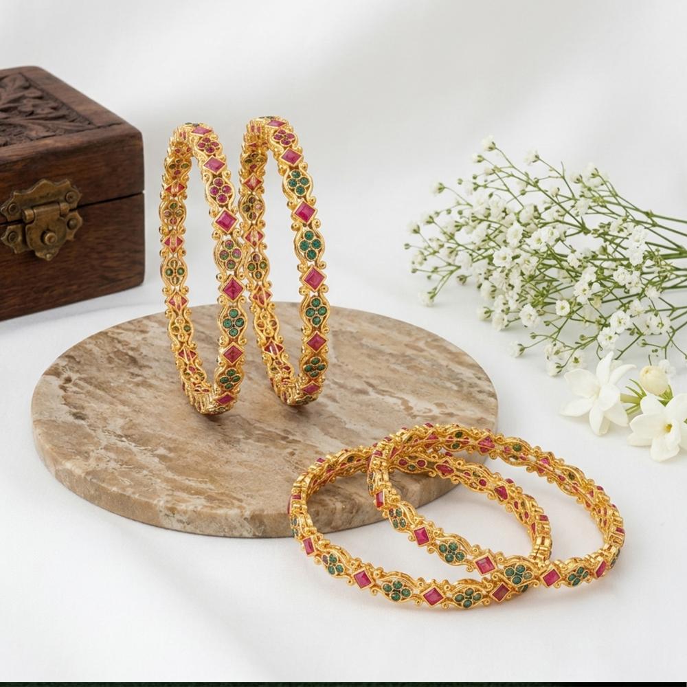 Js Fashion Traditional Gold Filigree Gemstone Set of 4 Bangles for Women