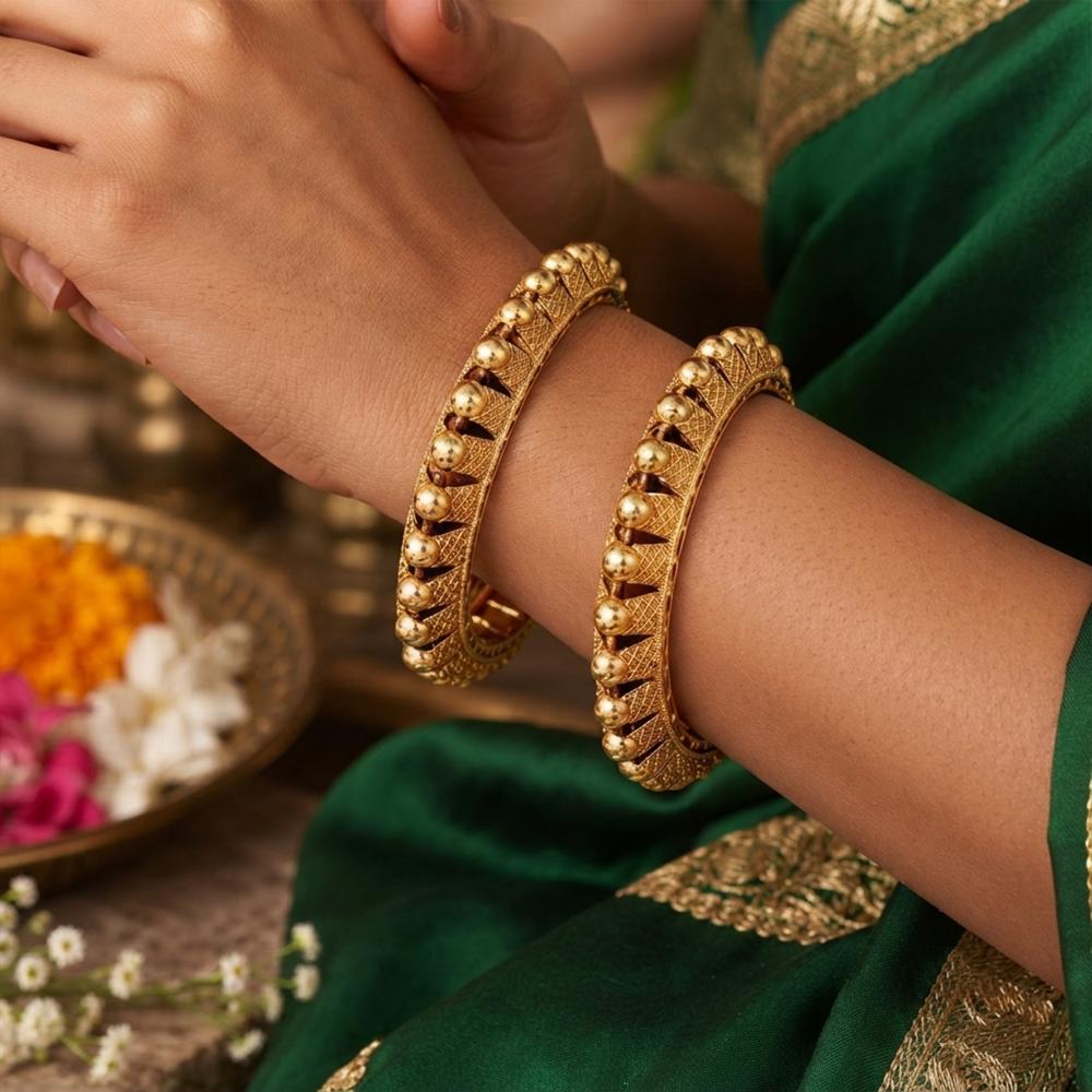 Js Fashion Premium Traditional Textured Gold Set of 2 Bangles