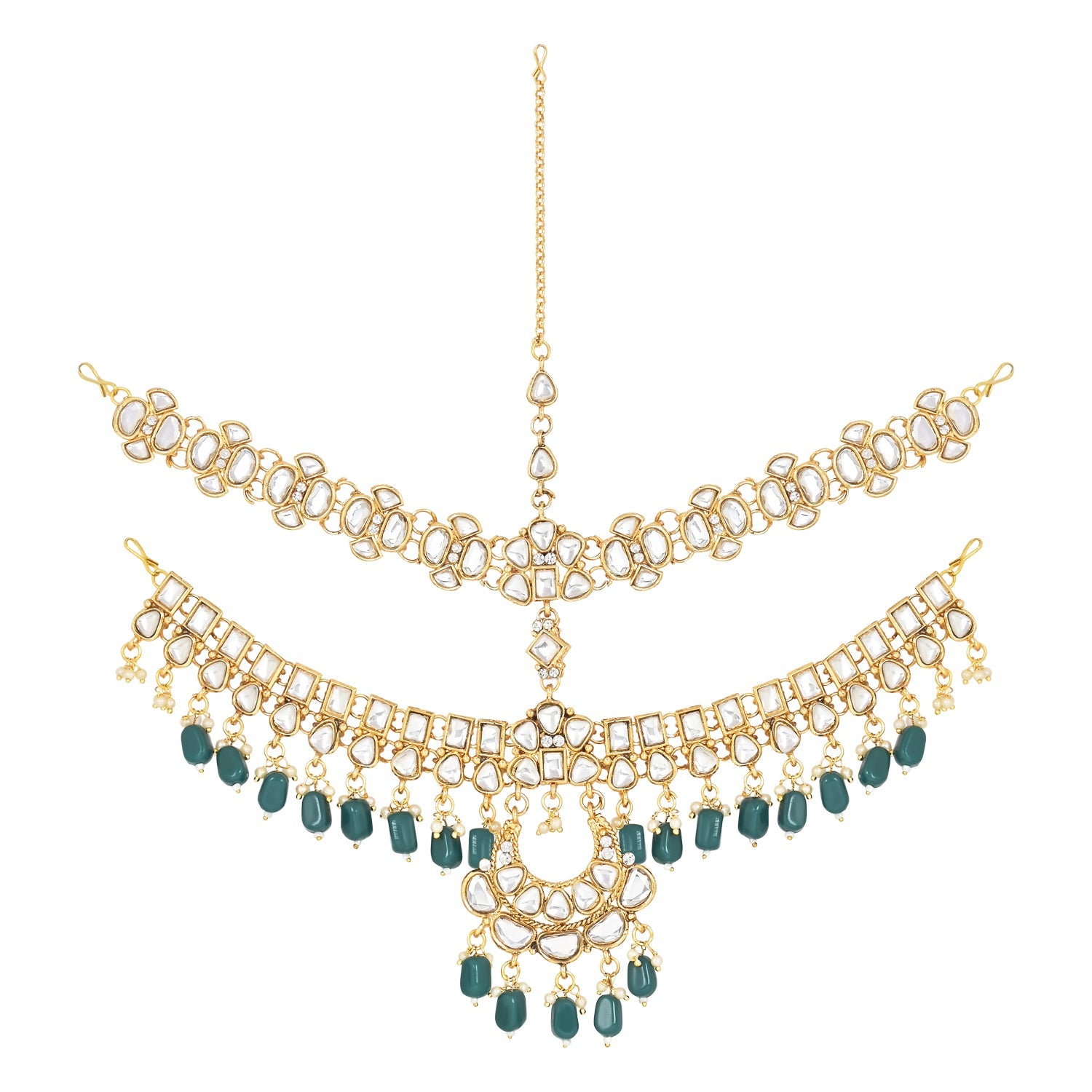 Etnico Wedding Collection Traditional Ethnic Gold Plated Pearl & Kundan Stone Work Bridal Jewellery Set For Women