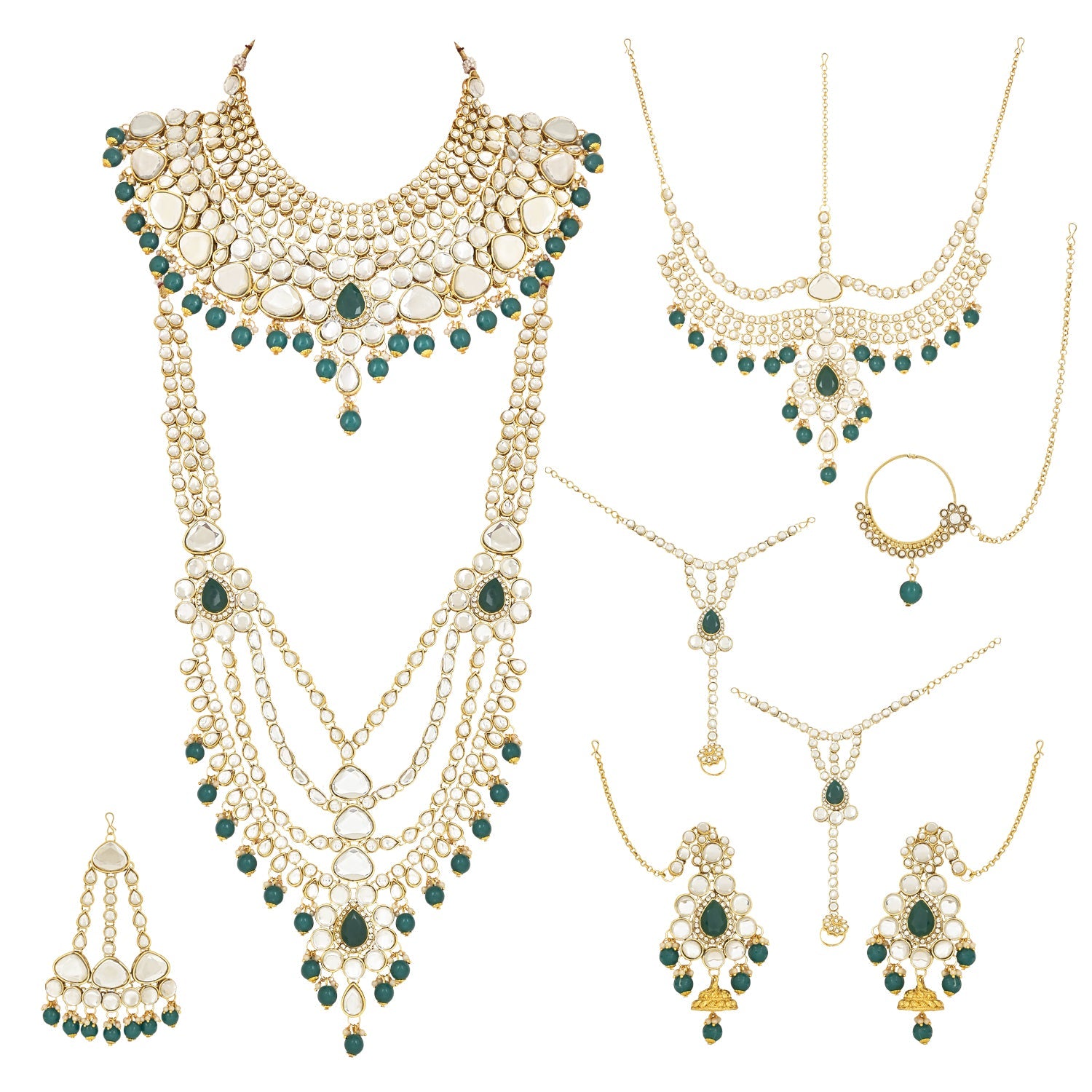 Etnico Wedding Collection Traditional Ethnic Gold Plated Pearl & Kundan Stone Work Bridal Jewellery Set For Women