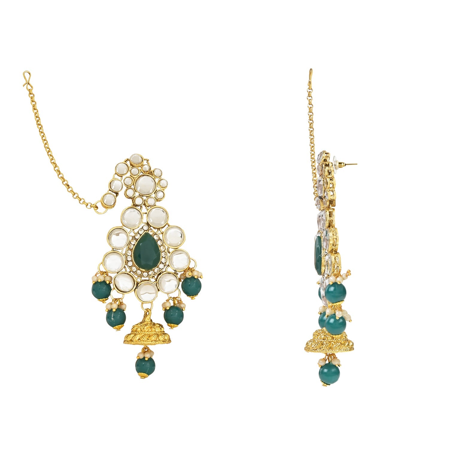 Etnico Wedding Collection Traditional Ethnic Gold Plated Pearl & Kundan Stone Work Bridal Jewellery Set For Women