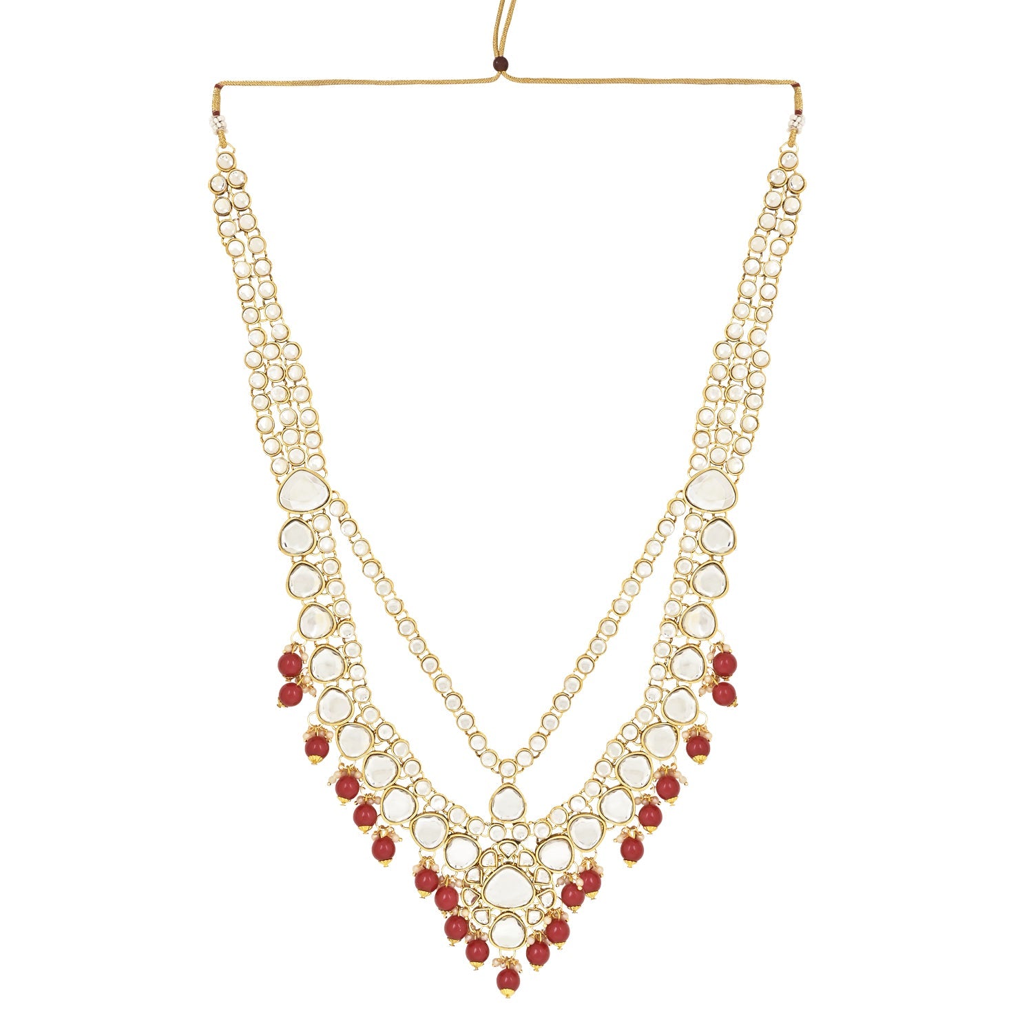 Etnico Wedding Collection Traditional Ethnic Gold Plated Pearl & Kundan Stone Work Bridal Jewellery Set For Women