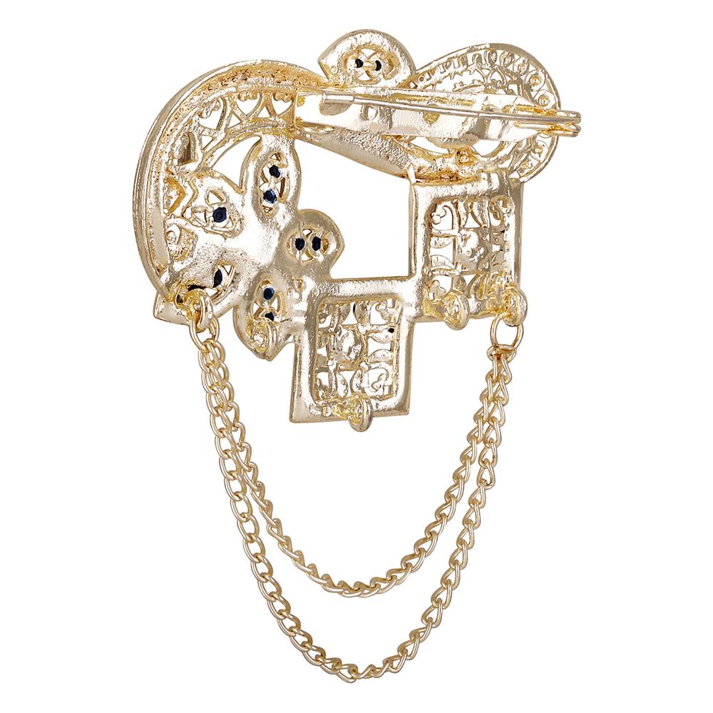 Mahi Navy Blue Meenakari Work Enamel Square and Floral Design Dual Layer Chain Shervani / Indowestern Brooch for Men (BP1101119GNBlu)