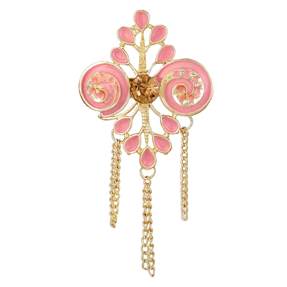 Mahi Pink Meenakari Work Hanging Chains Floral Brooch for Men (BP1101124GLPin)