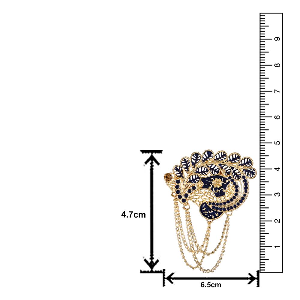 Mahi Navy Blue Meenakari Enamel Peacock Shaped with Hanging Chain Brooch for Men (BP1101125GNBlu)