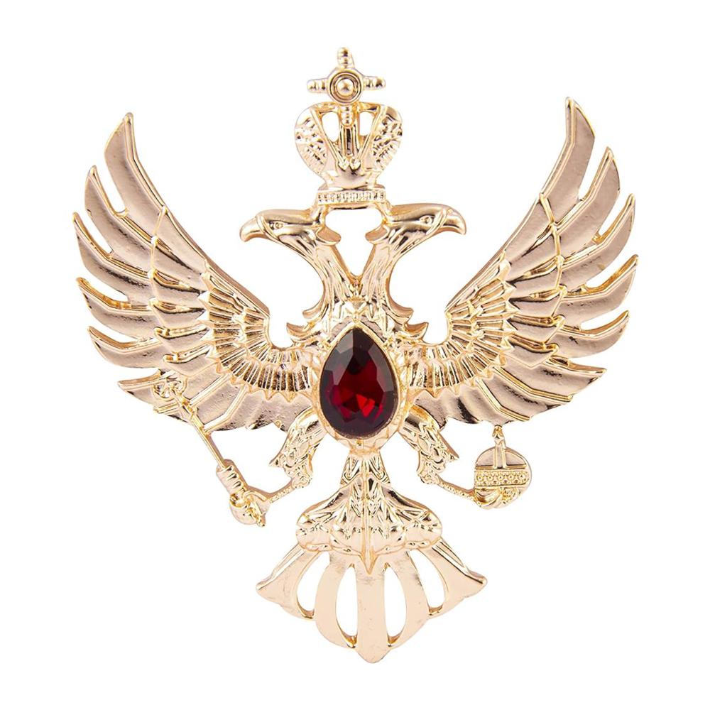 Mahi Dual Head Eagle Shaped Maroon Crystal Lapel Pin Shirt Brooch for Men (BP1101130ZMar)