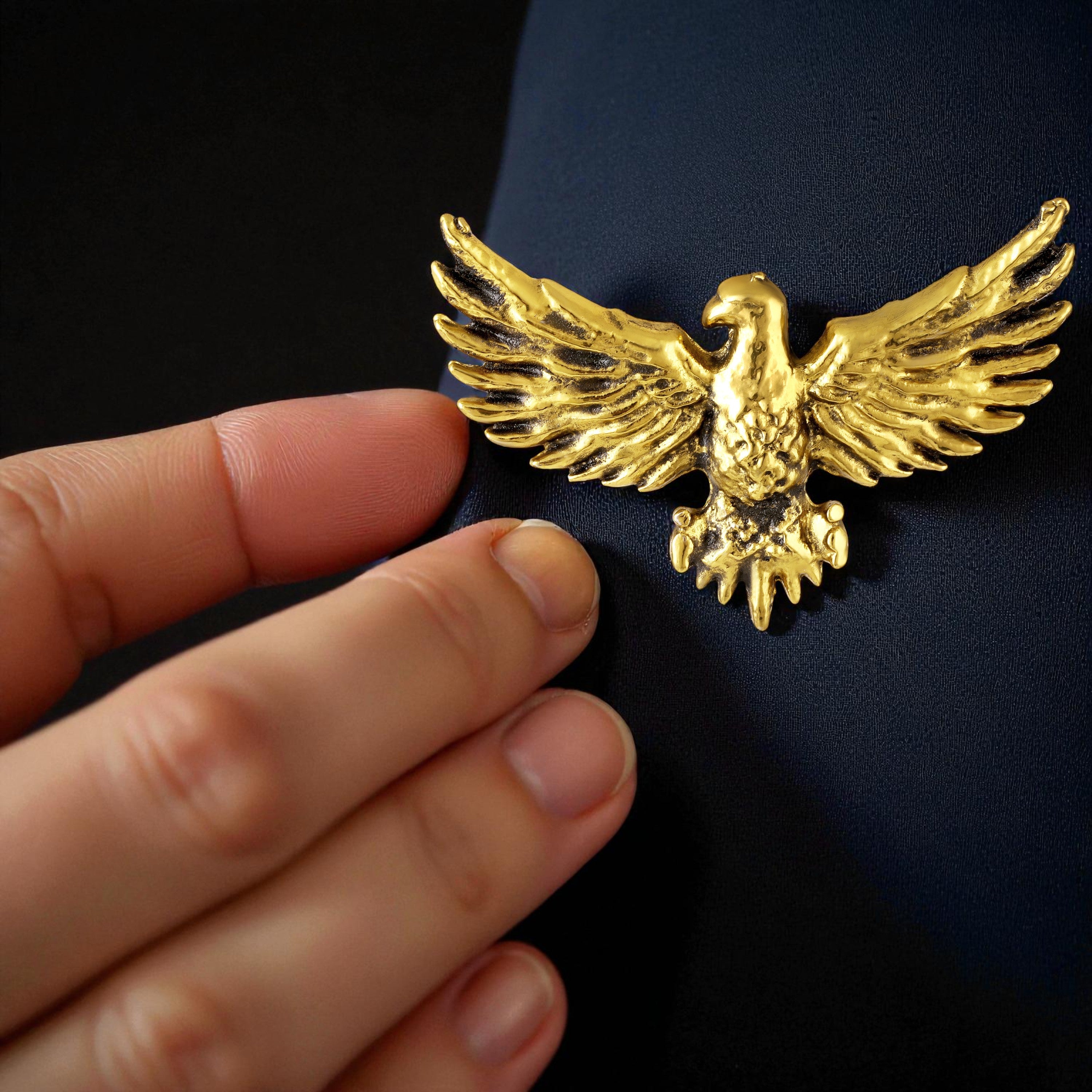 Mahi Premium Golden Eagle-Shaped Mens Brooch Lapel Pin with Gold Plating for Coat, Blazer, Jodhpuri (BP1101242G)