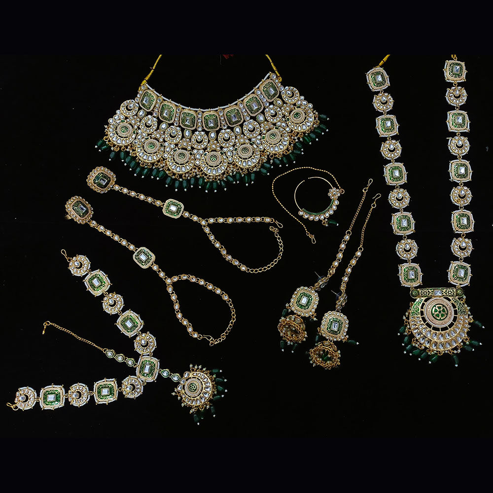 Knigght angel Gold Plated Kundan Stone And Beads Bridal Set