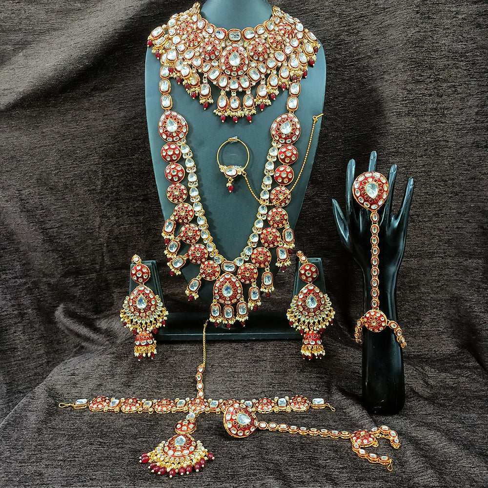 Knigght angel Gold Plated Kundan Stone And Meenakari Bridal Set