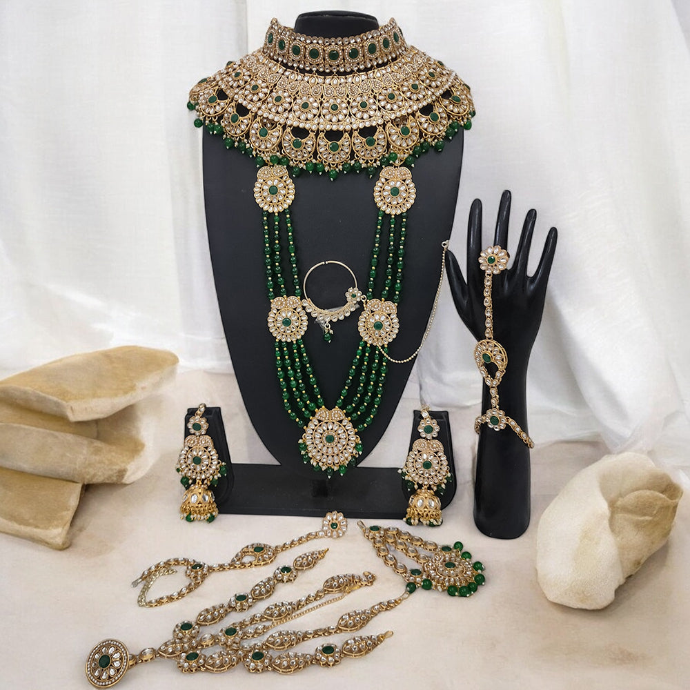 Knigght angel Gold Plated Kundan Stone And Pearls Bridal Set