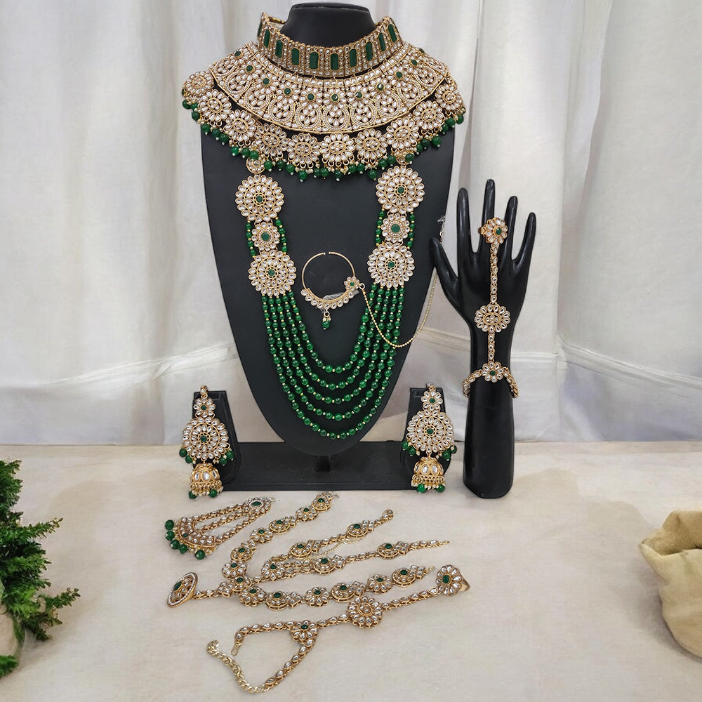 Knigght angel Gold Plated Kundan Stone And Pearls Bridal Set