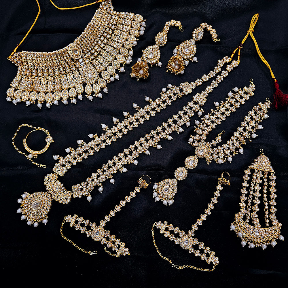Knigght angel Gold Plated Kundan Stone And Pearls Bridal Set
