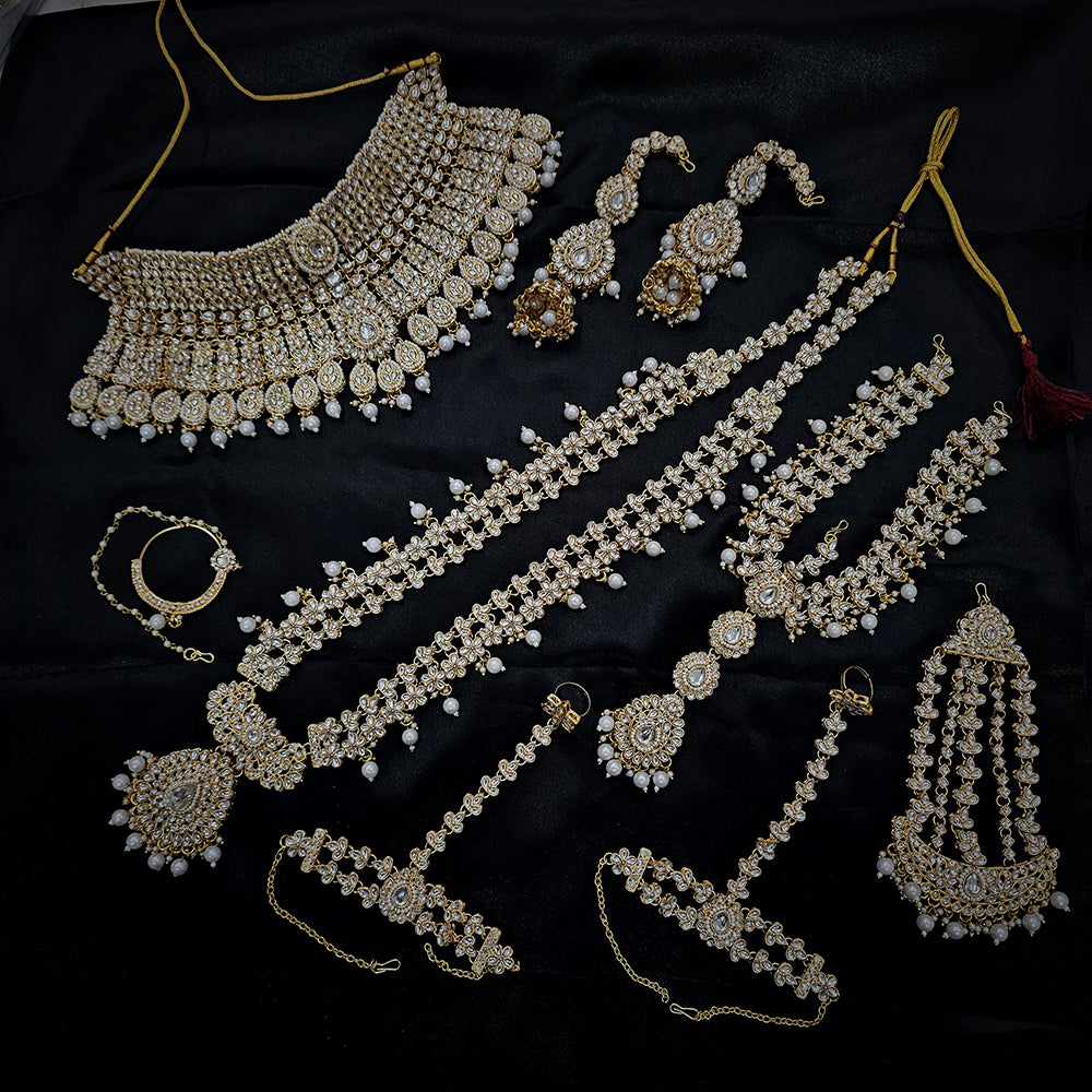 Knigght angel Gold Plated Kundan Stone And Pearls Bridal Set
