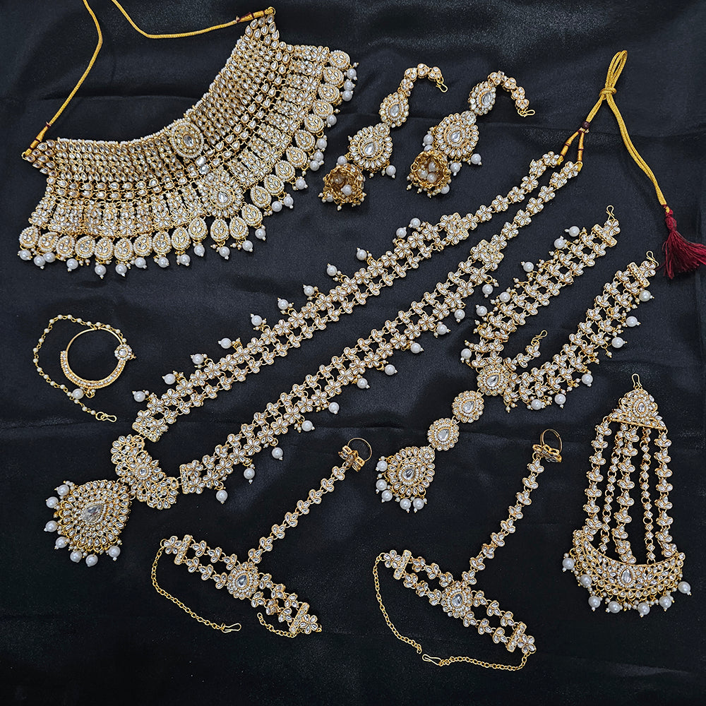 Knigght angel Gold Plated Kundan Stone And Pearls Bridal Set