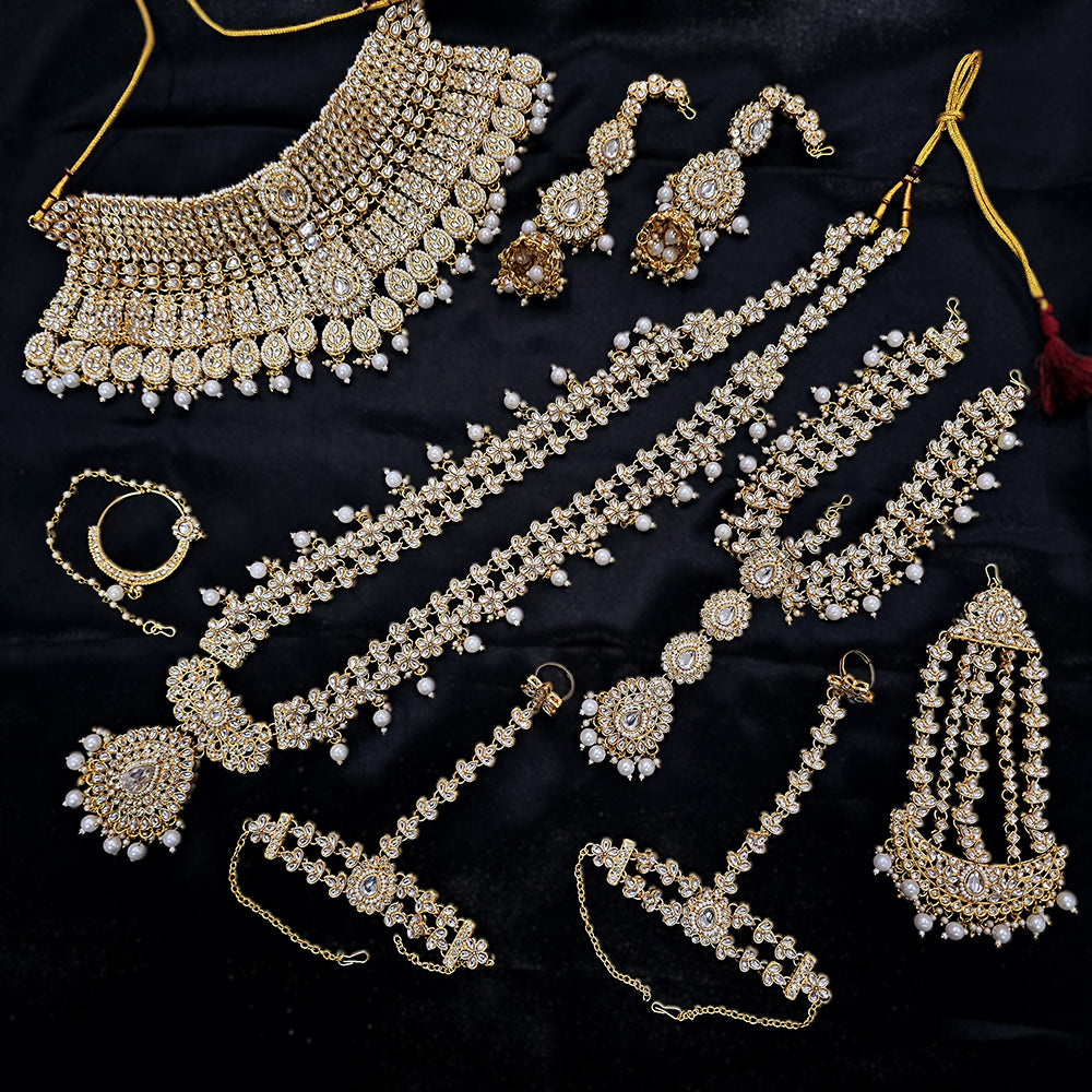 Knigght angel Gold Plated Kundan Stone And Pearls Bridal Set