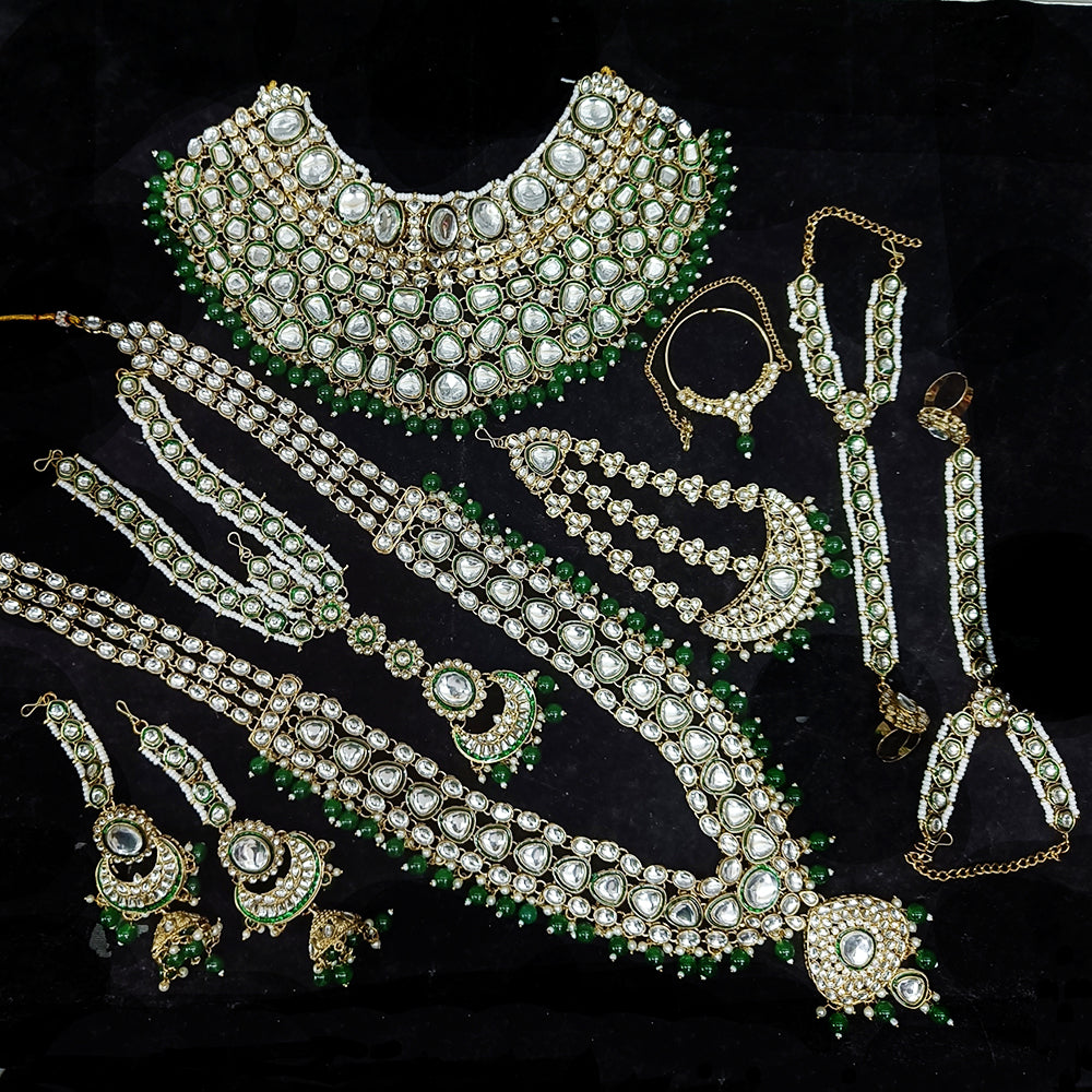 Knigght angel Gold Plated Kundan Stone And Pearls Bridal Set