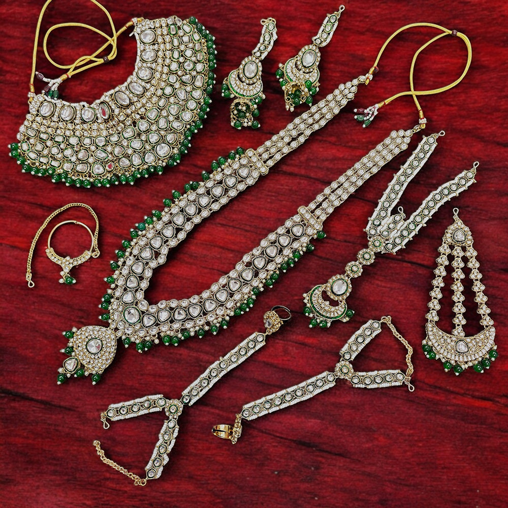 Knigght angel Gold Plated Kundan Stone And Pearls Bridal Set